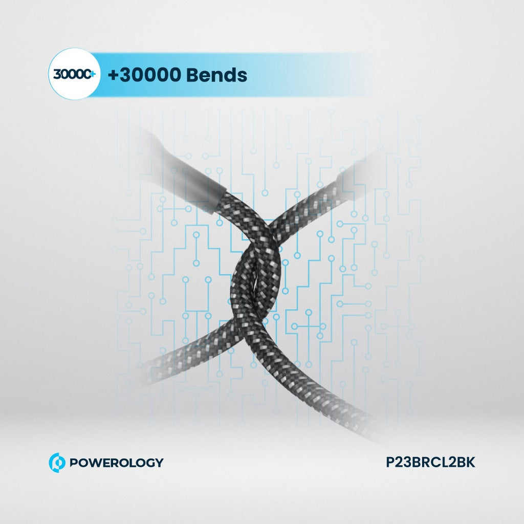 كيبل باورولوجي مضفر يو اس بي سي الى لايتننغ بطول 2 متر, شحن سريع 60 واط | Powerology New Braided Type-C to Lightning Cable 2M PD 60W.