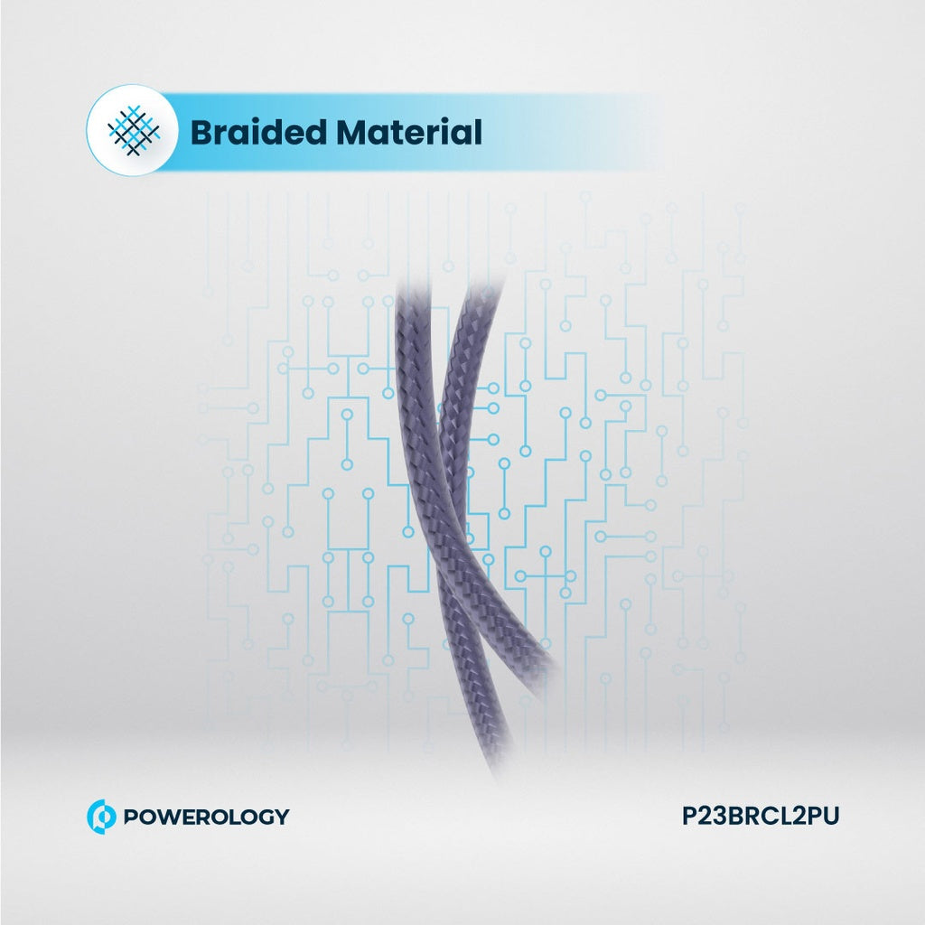 كيبل باورولوجي مضفر يو اس بي سي الى لايتننغ بطول 2 متر, شحن سريع 60 واط | Powerology New Braided Type-C to Lightning Cable 2M PD 60W.