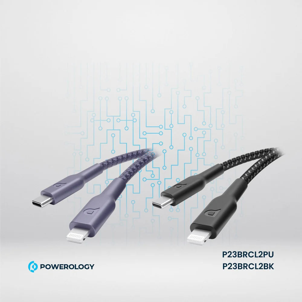 Powerology Braided USB-C to Lightning Cable 2M PD 60W - كيبل سريع الشحن تايب سي الى لايتننغ بقوة 60 واط وطول 2متر من باورلوجي
