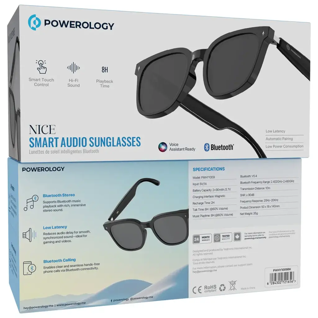 نظارة باورولوجي لايف ستايل الذكية مع صوت بلوتوث وتحكم باللمس | Powerology Lifestyle BT Sunglass with Touch Control