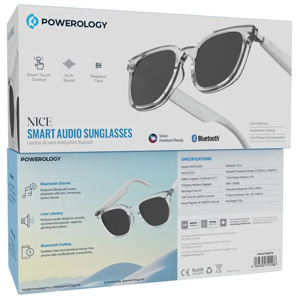 نظارة باورولوجي لايف ستايل الذكية مع صوت بلوتوث وتحكم باللمس | Powerology Lifestyle BT Sunglass with Touch Control