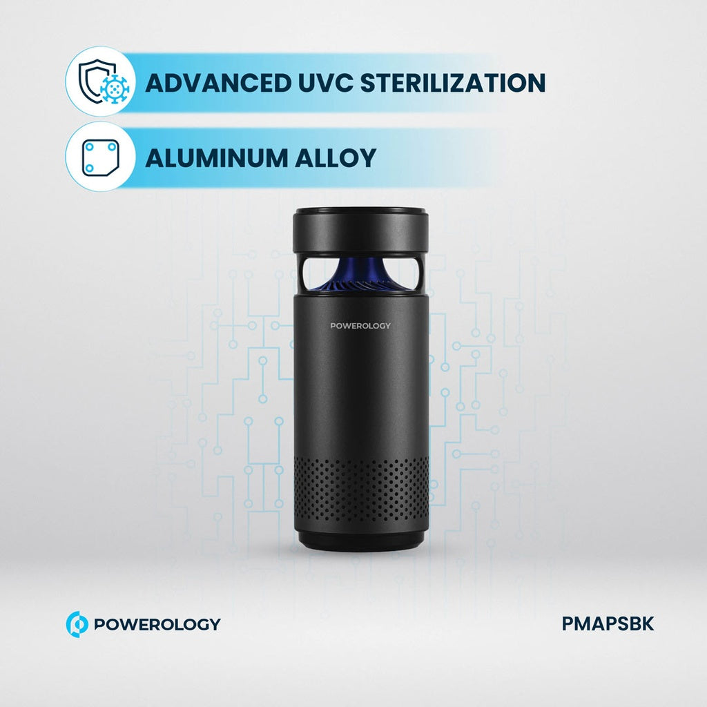 جهاز تنقية الهواء المحمول من باورولوجي مع تقنية التعقيم بالاشعة - اسود | Powerology Portable Mini Air Purifier with UVC LED Sterilization - Black