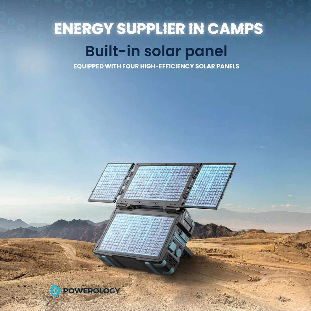 مولد طاقة محمول بالطاقة الشمسية بسعة 284 واط/ساعة وقدرة 400 واط من باورولوجي, مع شحن سريع - اسود | Powerology 284Wh Portable Solar Power Generator 400W QC Fast Charging – Black.