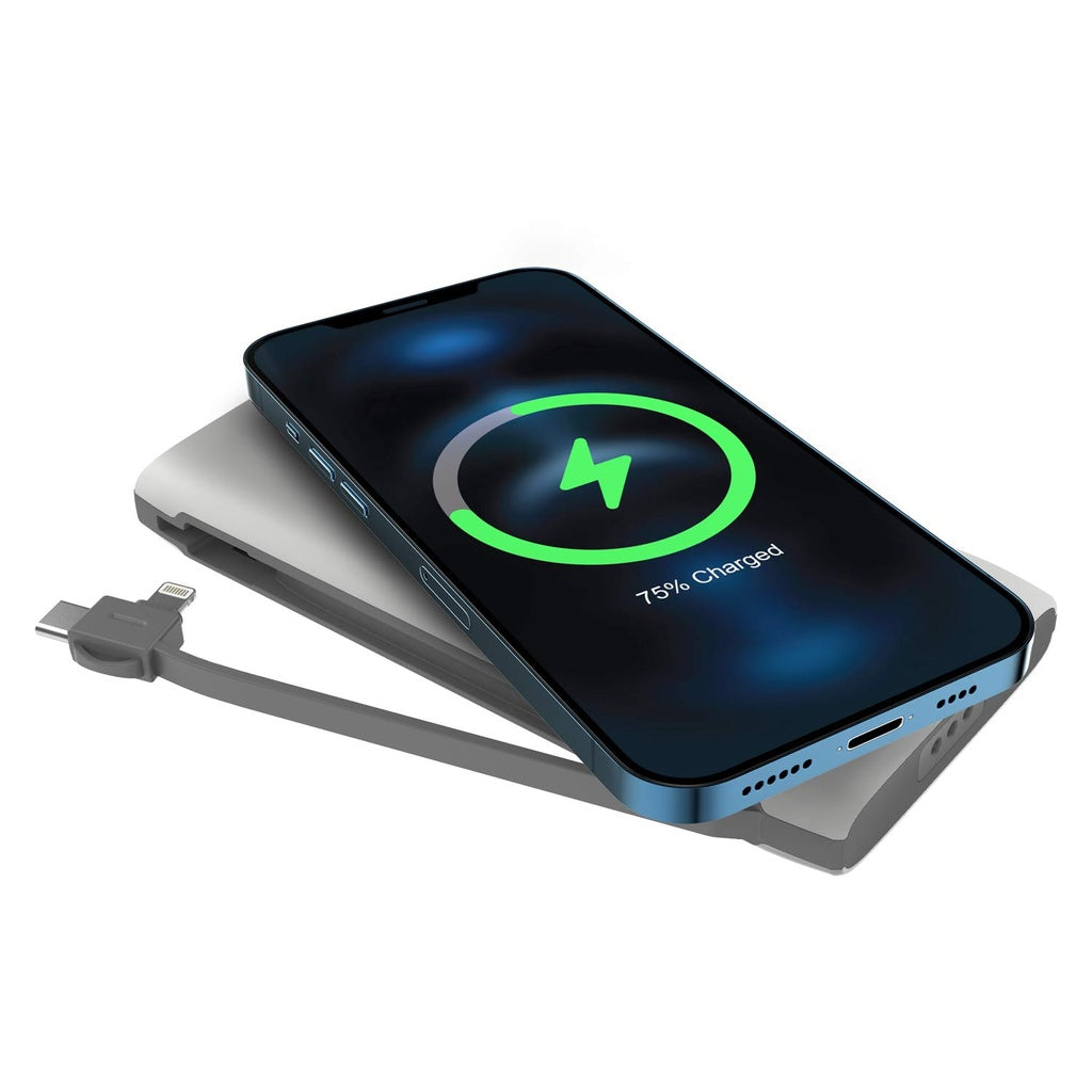 باورولوجي محطة باور بانك لاسلكية 4 في 1 بسعة 10000 مللي امبير مع كيبل مدمج لايتننغ وتايب سي | Powerology 4 in 1 Wireless Power Bank Station 10000mAh with Built-in Cable with Lightning and Type-C.