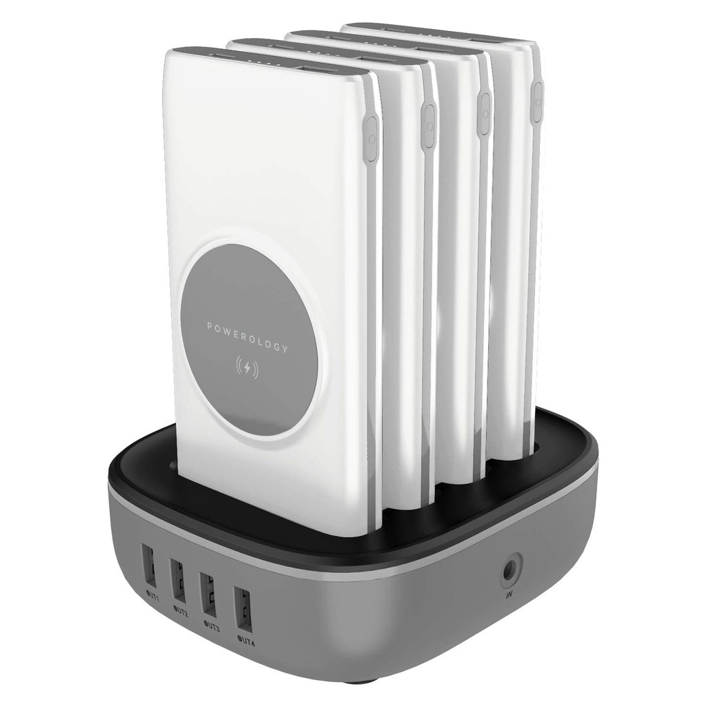 باورولوجي محطة باور بانك لاسلكية 4 في 1 بسعة 10000 مللي امبير مع كيبل مدمج لايتننغ وتايب سي | Powerology 4 in 1 Wireless Power Bank Station 10000mAh with Built-in Cable with Lightning and Type-C.