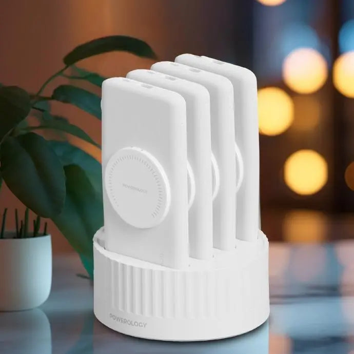 باورولوجي محطة شحن 4 في 1 مع باور بانك بسعة 10000 مللي امبير ودعم شحن سريع بقدرة 100 واط | Powerology 4in1 Station 10000mAh PD 100W QC Wireless Power Bank.