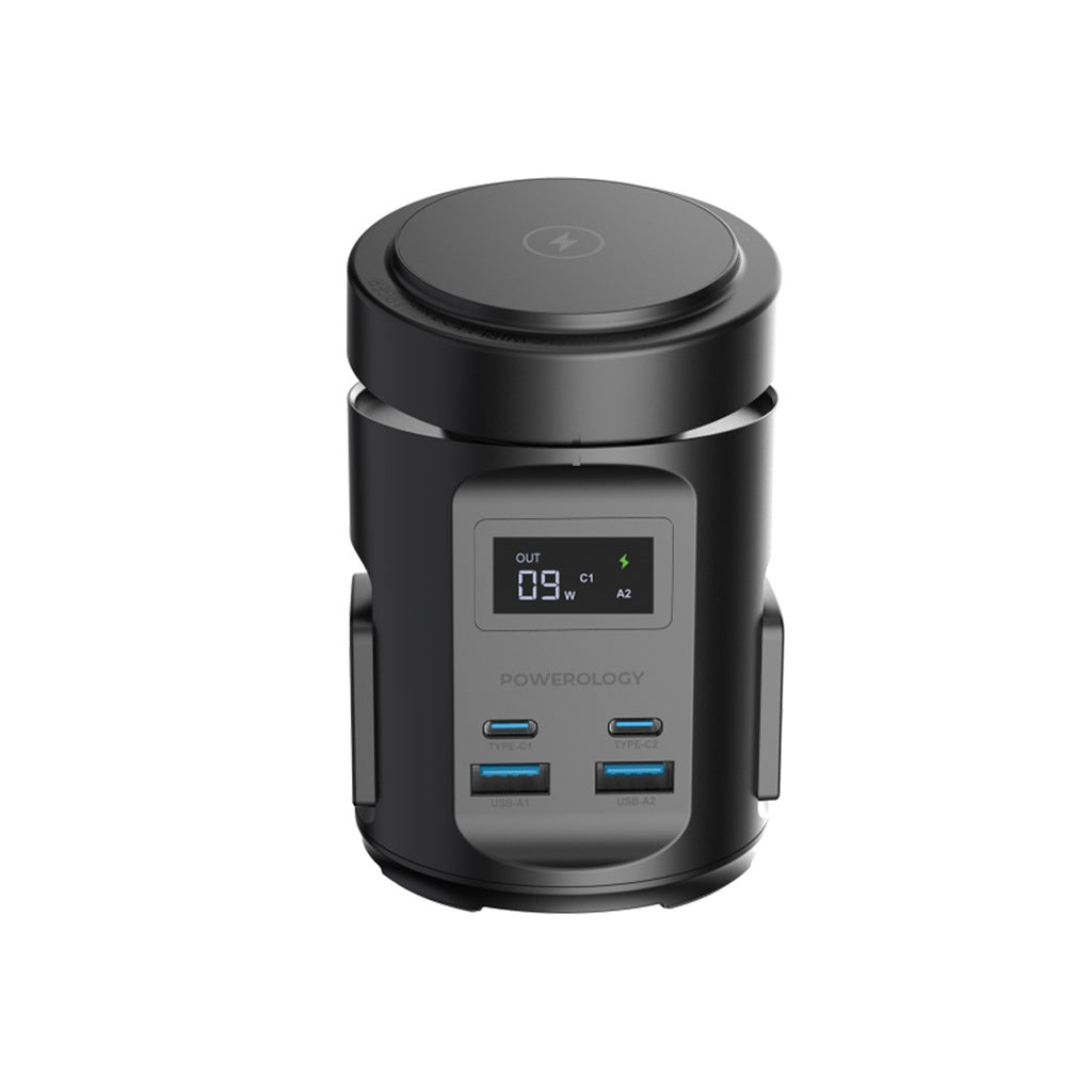 محطة شحن باورولوجي ماج سيف بقوة 65 واط وشحن لاسلكي - اسود | Powerology MagSafe Power Hub PD 65W – Black