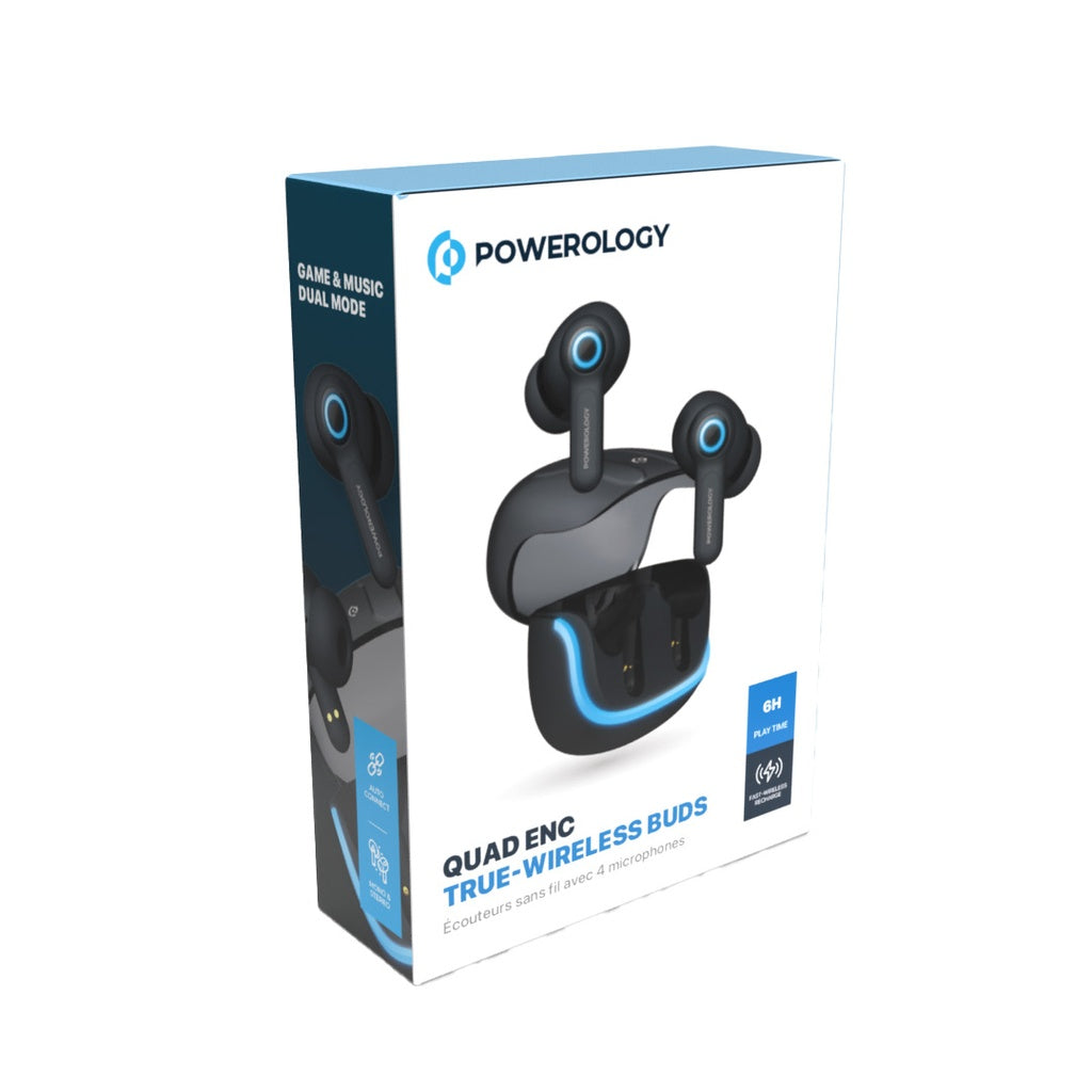 سماعة باورولوجي TWS اللاسلكية بتقنية عزل الضوضاء واربعة مايكروفونات | Powerology Quad Mic ENC TWS Earphone.