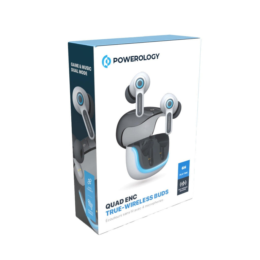 سماعة باورولوجي TWS اللاسلكية بتقنية عزل الضوضاء واربعة مايكروفونات | Powerology Quad Mic ENC TWS Earphone.
