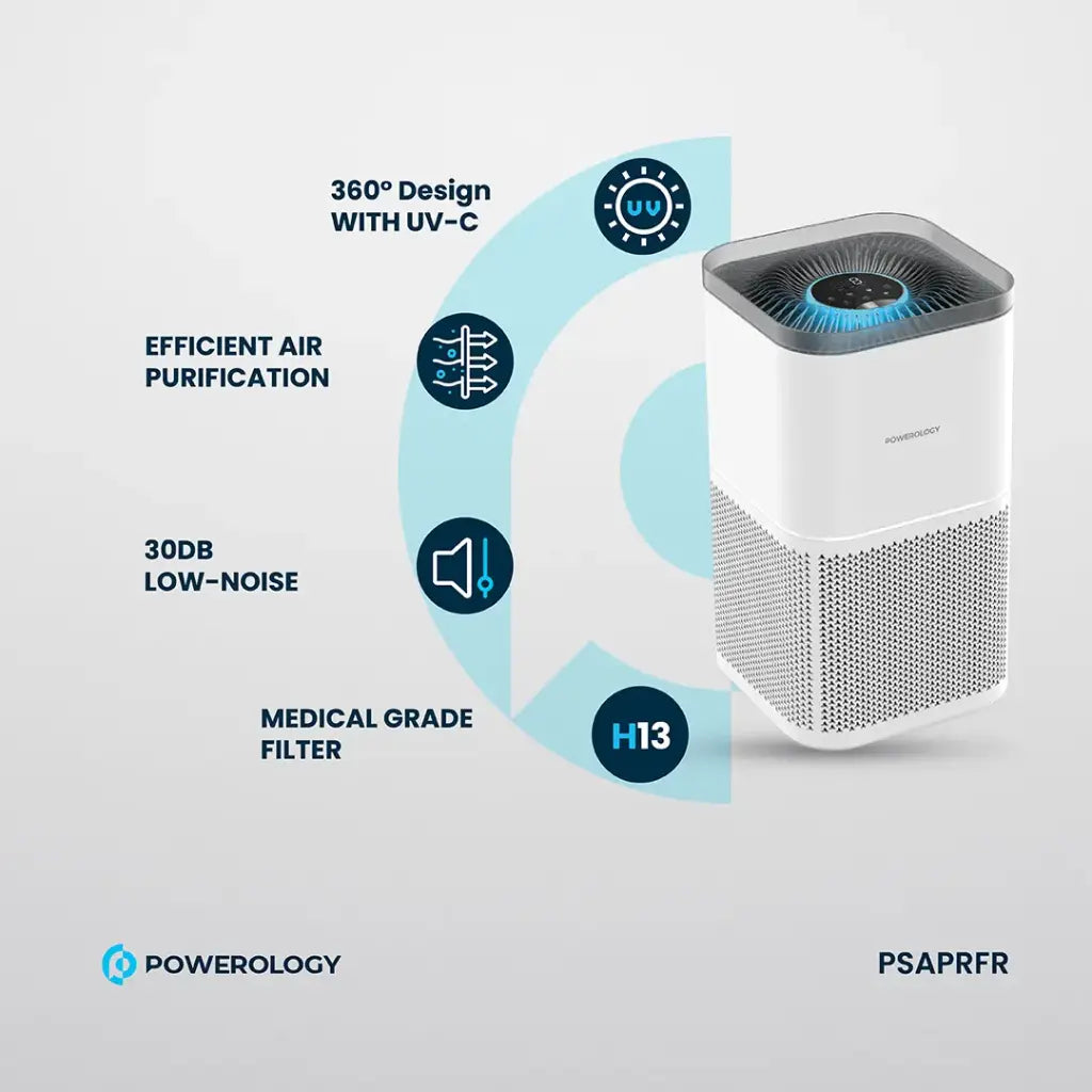 جهاز تنقية الهواء الذكي من باورولوجي لازالة الروائح والدخان - ابيض | Powerology Smart Air Purifier Eliminate Odor & Smoke - White.