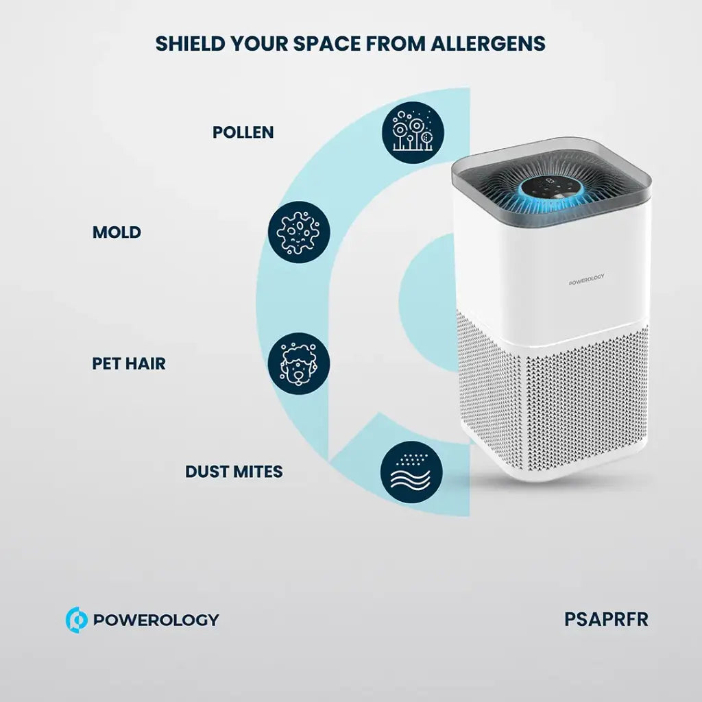 جهاز تنقية الهواء الذكي من باورولوجي لازالة الروائح والدخان - ابيض | Powerology Smart Air Purifier Eliminate Odor & Smoke - White.