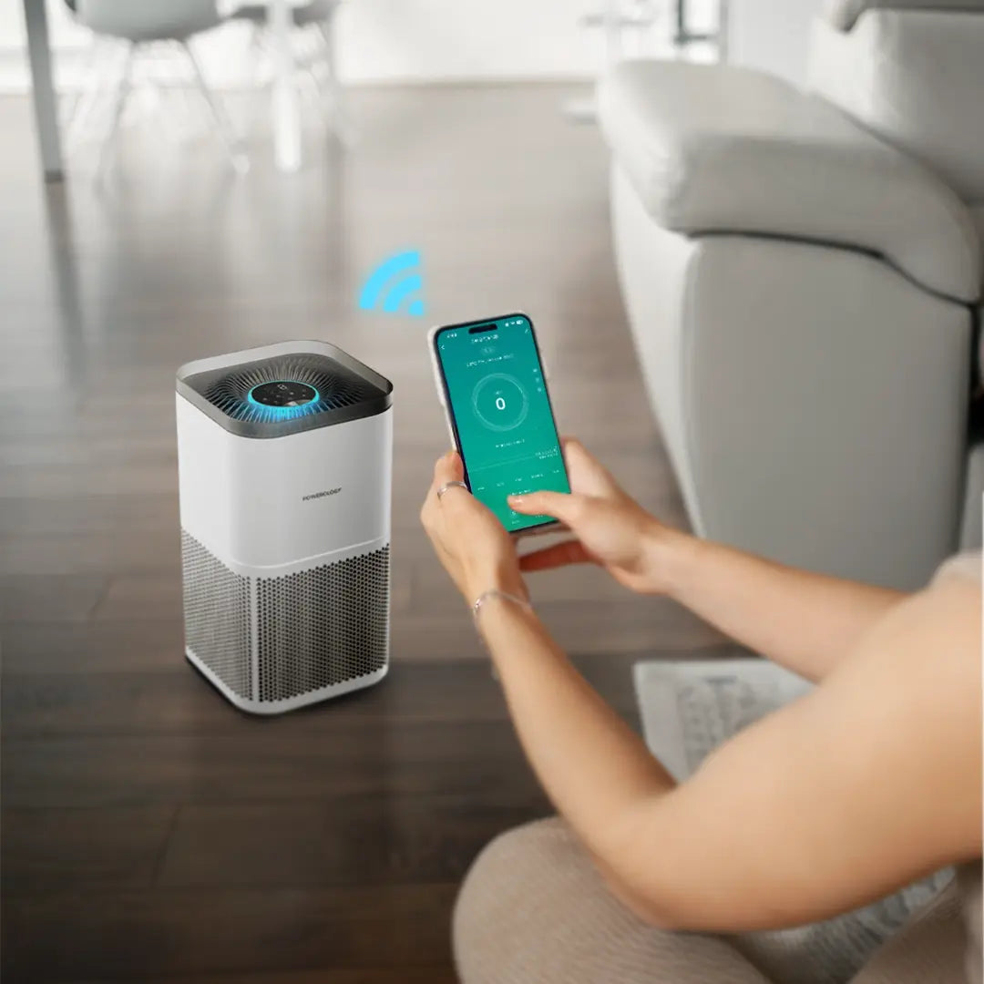 جهاز تنقية الهواء الذكي من باورولوجي لازالة الروائح والدخان - ابيض | Powerology Smart Air Purifier Eliminate Odor & Smoke - White.