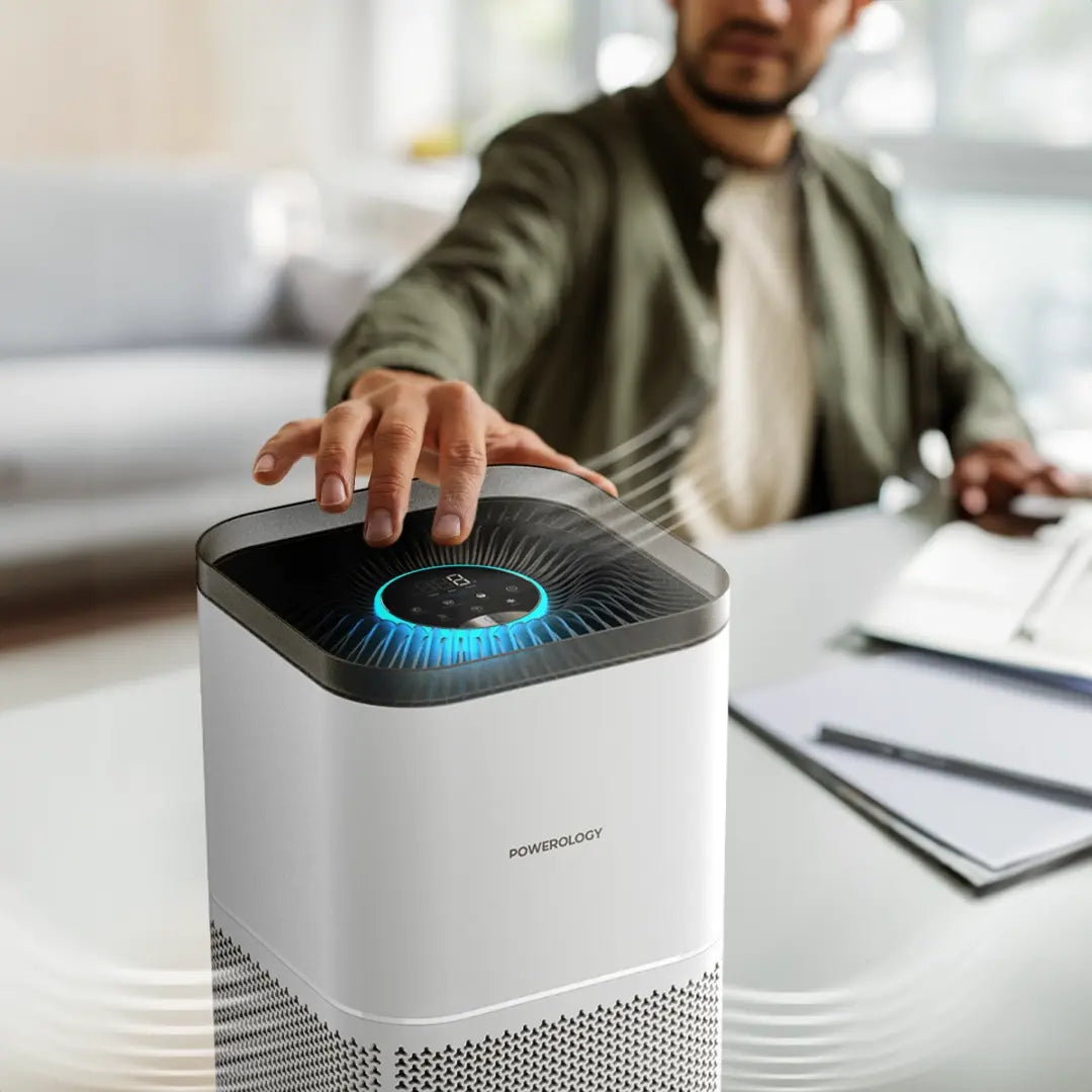 جهاز تنقية الهواء الذكي من باورولوجي لازالة الروائح والدخان - ابيض | Powerology Smart Air Purifier Eliminate Odor & Smoke - White.