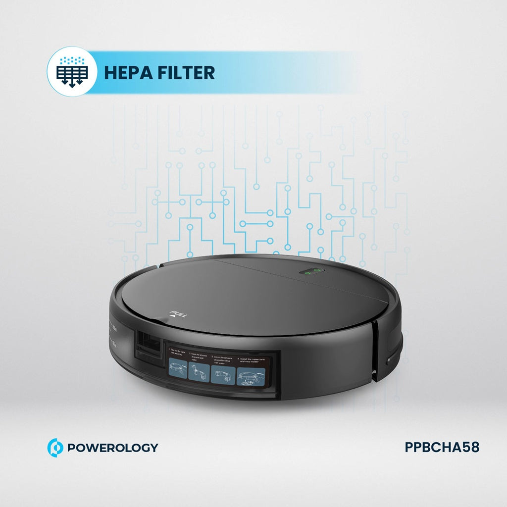 روبوت ذكي للتنظيف والمسح من باورولوجي, بطارية بسعة 2600 مللي امبير - اسود | Powerology Smart Robo Vacuum & Mop 2600mAh - Black