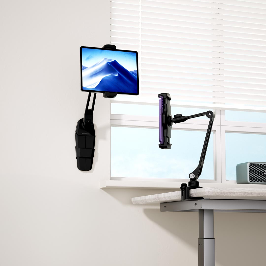 حامل هاتف باورولوجي المعدني قابل للدوران 360 درجة مع قاعدة تثبيت - اسود | Powerology Solid Alloy Aluminum 360° Rotatable Suction Phone Holder - Black.