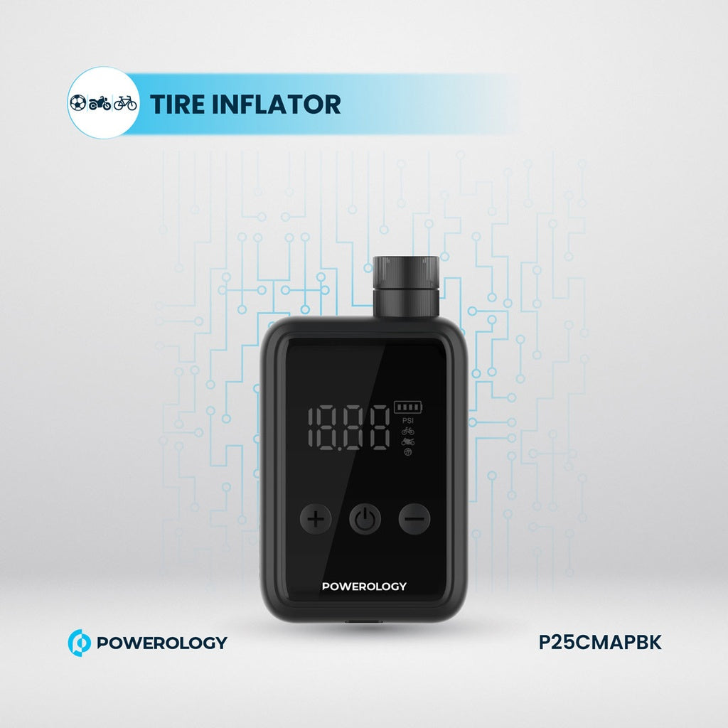 منفاخ هواء محمول من باورولوجي, بضغط 110PSI وبطارية 1000mAh - اسود | Powerology 110PSI Mini Pocket Air Pump 1000mAh – Compact Design – Black.