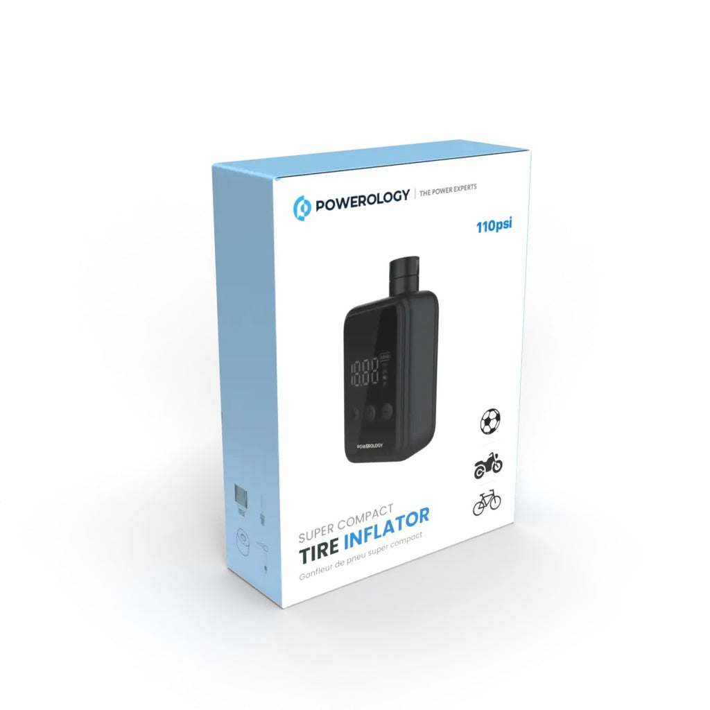 منفاخ هواء محمول من باورولوجي, بضغط 110PSI وبطارية 1000mAh - اسود | Powerology 110PSI Mini Pocket Air Pump 1000mAh – Compact Design – Black.