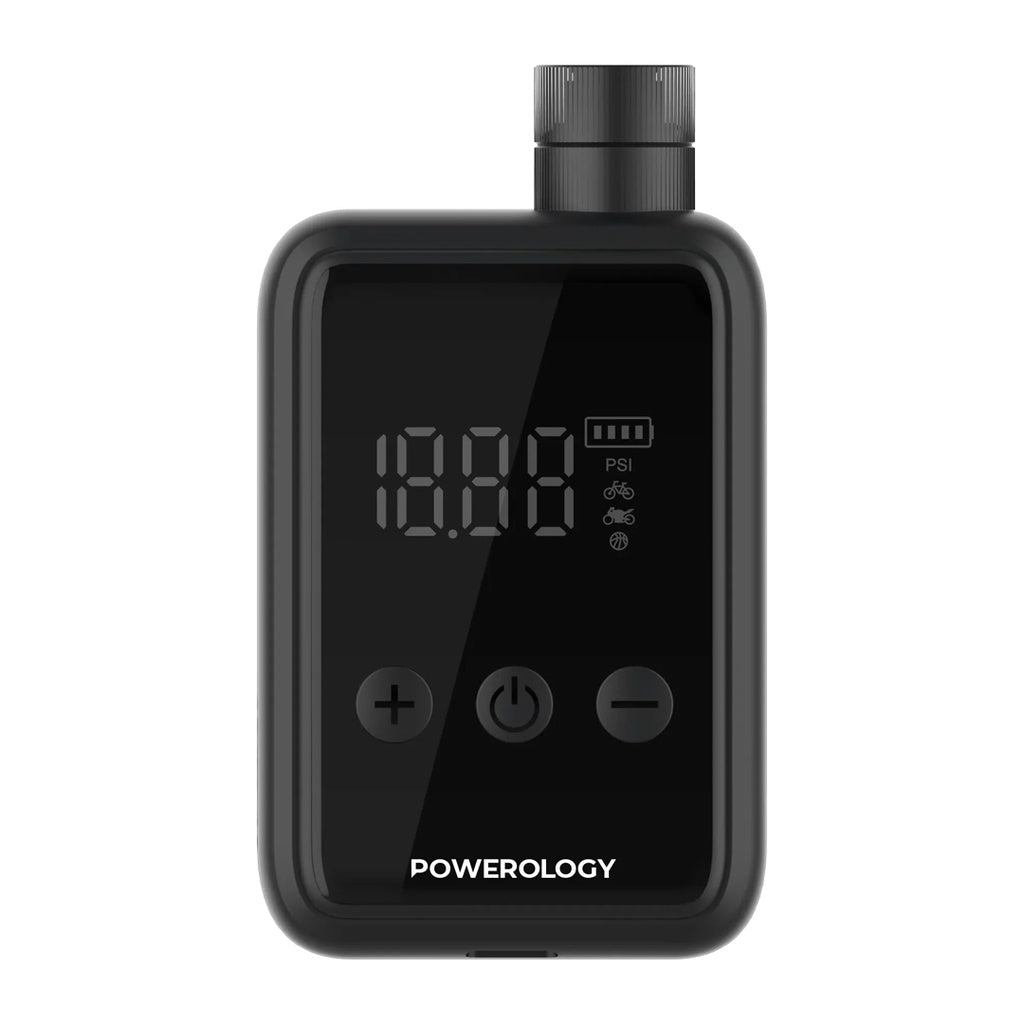 منفاخ هواء محمول من باورولوجي, بضغط 110PSI وبطارية 1000mAh - اسود | Powerology 110PSI Mini Pocket Air Pump 1000mAh – Compact Design – Black.