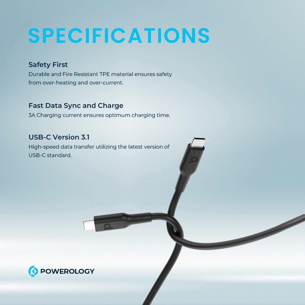 كيبل باورولوجي يو اس بي سي الى يو اس بي سي بطول 1.2 متر, شحن سريع 100 واط | Powerology USB-C to USB-C Cable 1.2M – 100W Fast Charging PD.