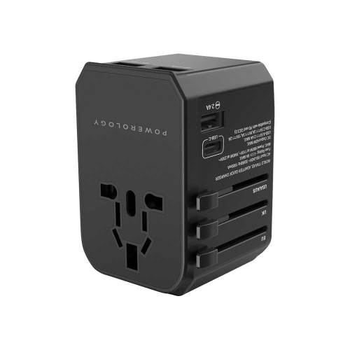 Powerology Universal Travel Charger 45W PD with Triple USB-A - شاحن باورلوجي العالمي بمدخل تايب سي وثلاثة USB-A