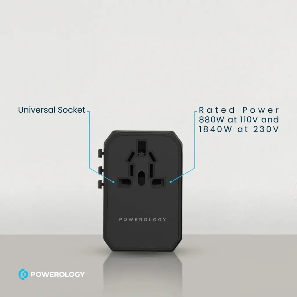 Powerology Universal Travel Charger 45W PD with Triple USB-A - شاحن باورلوجي العالمي بمدخل تايب سي وثلاثة USB-A