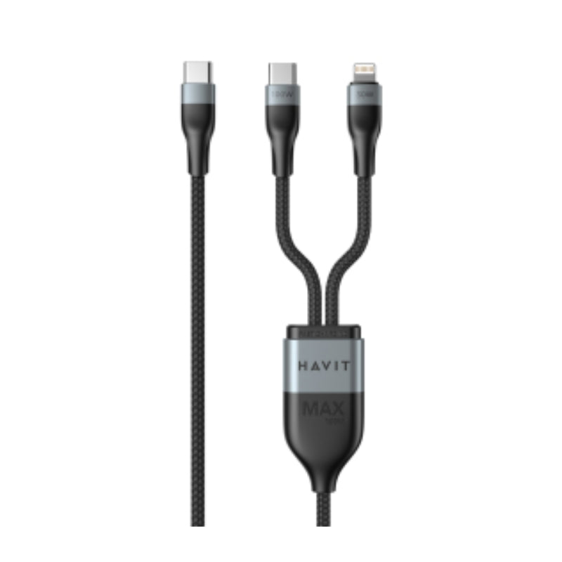 Havit CB6326 Cable Type-C to Type-C+ Lightning 1.2m 100W - كيبل تايب سي الى تايب سي ولايتننغ سريع الشحن بطول متر من هافيت
