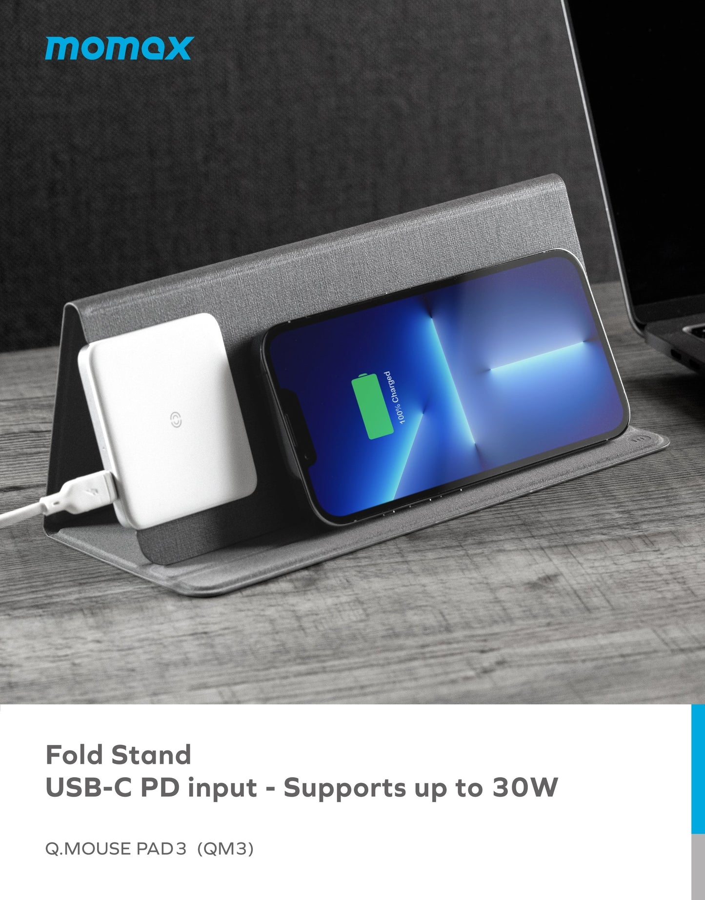 Momax Q.Mouse Pad 3, 15W Fast Charging - لوحة ماوس موماكس كيوماوس باد 3, شحن لاسلكي مزدوج 15 واط