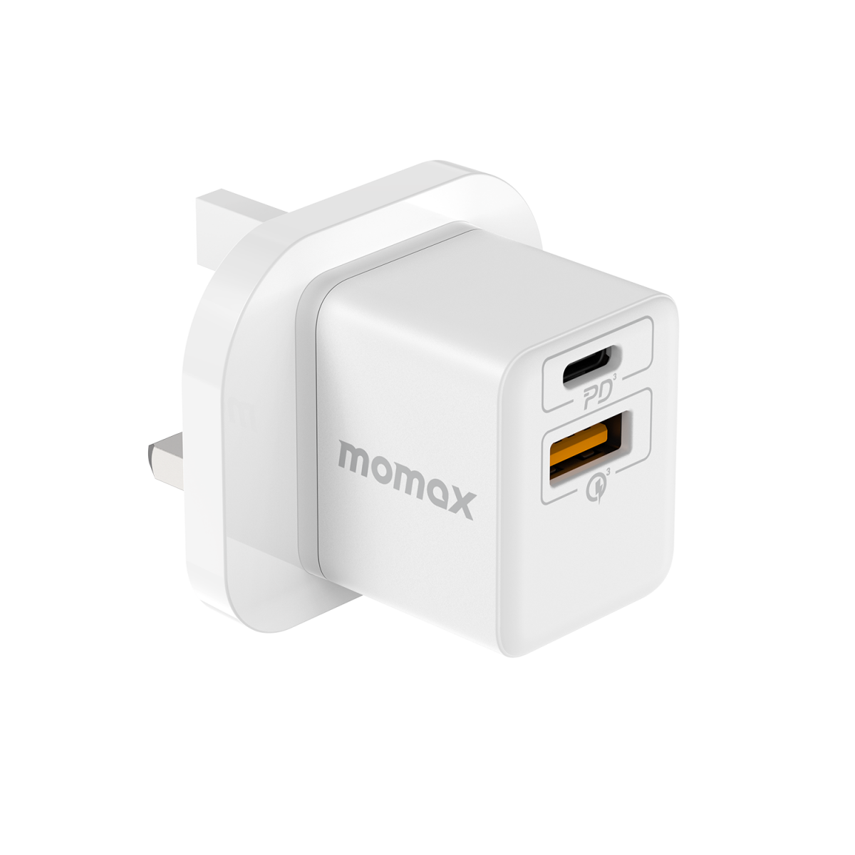 Momax One Plug 20W 2-Port Mini Charger UK - شاحن جداري بمنفذين يو اس بي سي ويو اس بي سي أ بقدرة 20 واط من موماكس