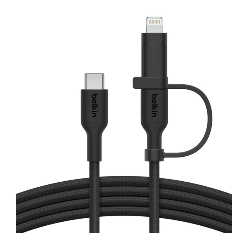 Belkin 2 in 1 USB-C Braided Cable with Lightning – كابل بيلكن 2 في 1 تايب سي مضفر مع محول لايتننغ