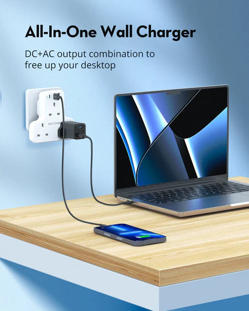 شاحن PD بايونير من راف باور 20 واط 3 منافذ اصدار اصدار بـ 3 مقابس AC -RavPower PD Pioneer 20W 3 port charger White Version with 3 AC plug USB