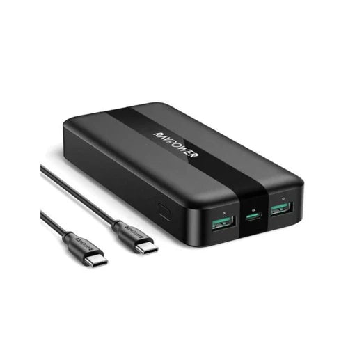 RAVPower PB1235 20000mAh 3-Port Power Bank 20W PD Fast Charging - باور بانك راف باور سعة 20000 مللي أمبير، 3 منافذ، شحن سريع PD20W