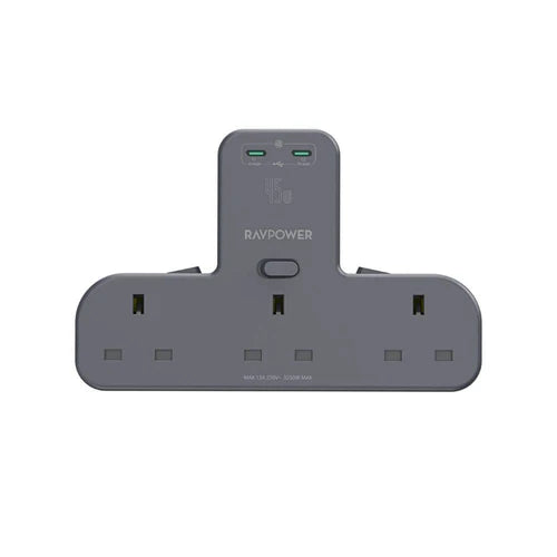 RAVPower PD 45W Power Outlet Extender with 3 AC Outlets & 2 USB-C Ports - اف باور موزّع طاقة ذكي 45 واط PD مع 3 مقابس كهربائية و2 منفذ تايب سي