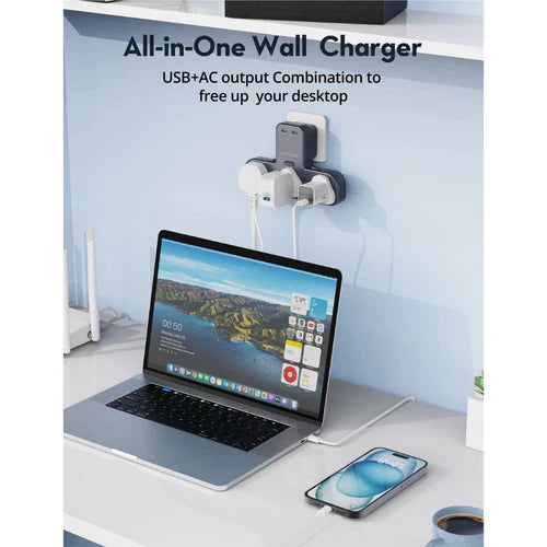 RAVPower PD 45W Power Outlet Extender with 3 AC Outlets & 2 USB-C Ports - اف باور موزّع طاقة ذكي 45 واط PD مع 3 مقابس كهربائية و2 منفذ تايب سي