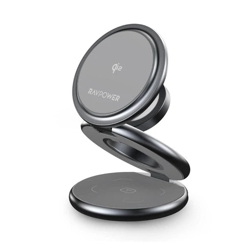 RAVPower 3-in-1 MagSafe 15W Wireless Charging Station - شاحن لاسلكي 3 في 1 من راف باور مغناطيسي ماجسيف بقدرة 15 واط قابل للطي