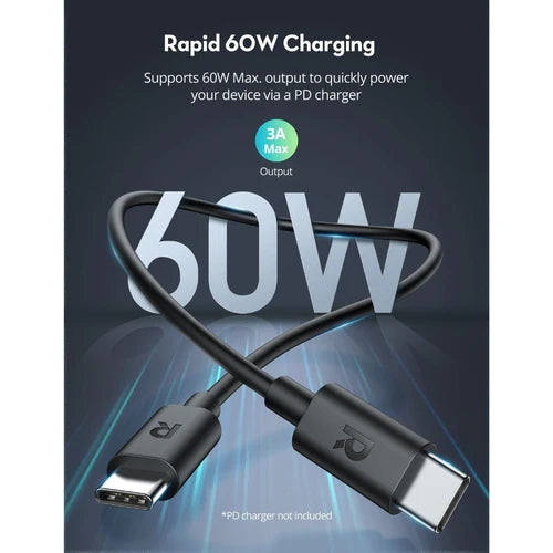 RAVPower 3M (9.9ft) Type-C to Type-C Charging & Sync Cable - كابل شحن ونقل بيانات راف باور تايب سي إلى تايب سي بطول 3 متر