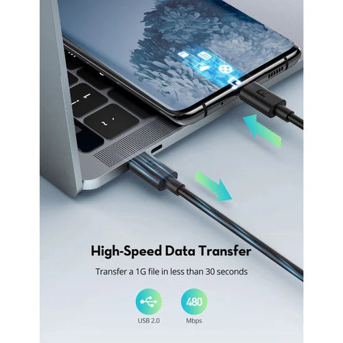 RAVPower 3M (9.9ft) Type-C to Type-C Charging & Sync Cable - كابل شحن ونقل بيانات راف باور تايب سي إلى تايب سي بطول 3 متر