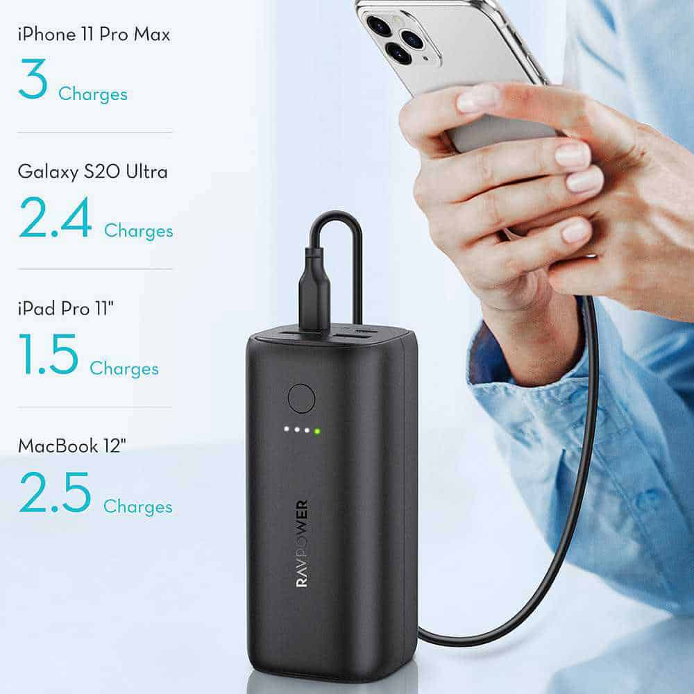 باور بانك بسعة 20 الف ميلي أمبير بقدر 50 واط من راف باور - RAVPower RP-PB208 50W Total 20000mAh Portable Charger Model
