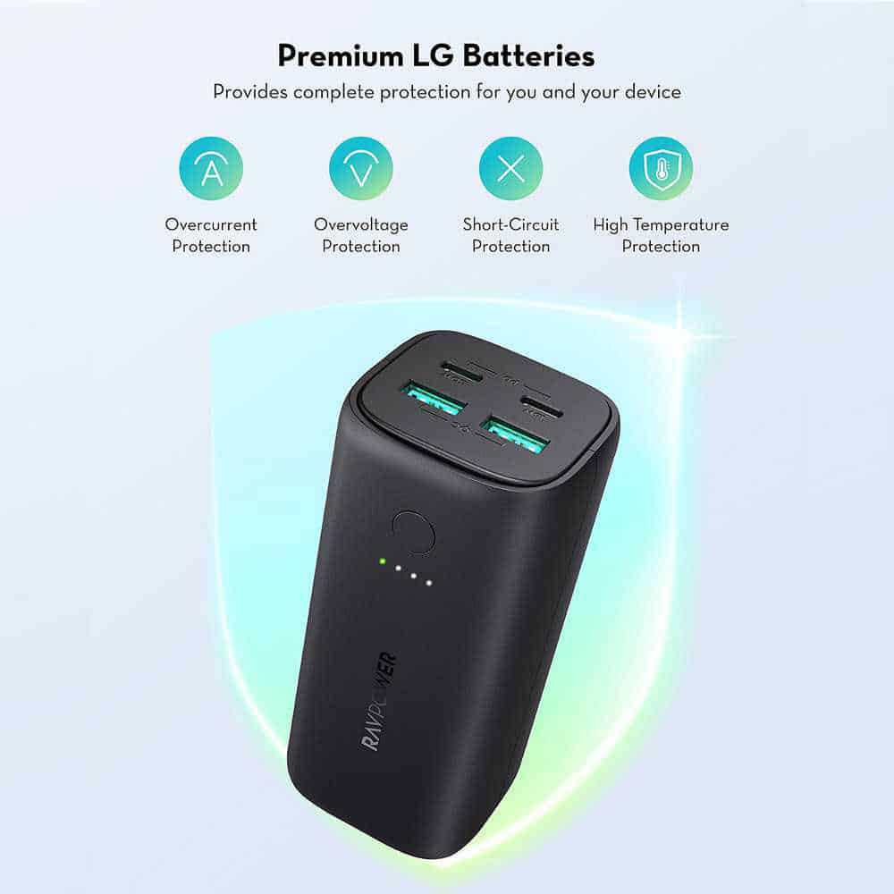 باور بانك بسعة 20 الف ميلي أمبير بقدر 50 واط من راف باور - RAVPower RP-PB208 50W Total 20000mAh Portable Charger Model