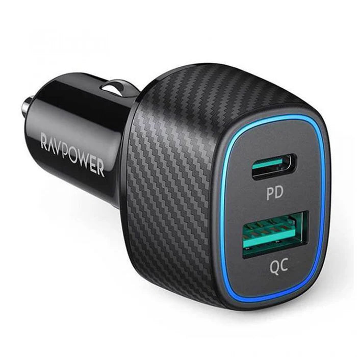 شاحن سيارة 60 واط مع منفذين تايب سي ويو اس بي من راف باور - RAVPower PD Pioneer 48W 2-Port USB Car Charger