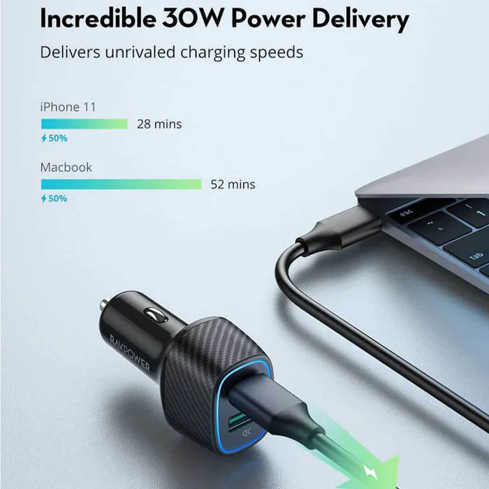 شاحن سيارة 60 واط مع منفذين تايب سي ويو اس بي من راف باور - RAVPower PD Pioneer 48W 2-Port USB Car Charger