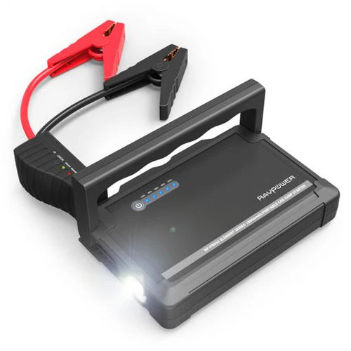 شاحن بطارية سيارة 18000ملي أمبير قدرة 600 أمبير مع لايت عملاق ومنافذ شحن من راف باور - RAVPower Car Jump Starter 18000mAh 600A Peak Current Element