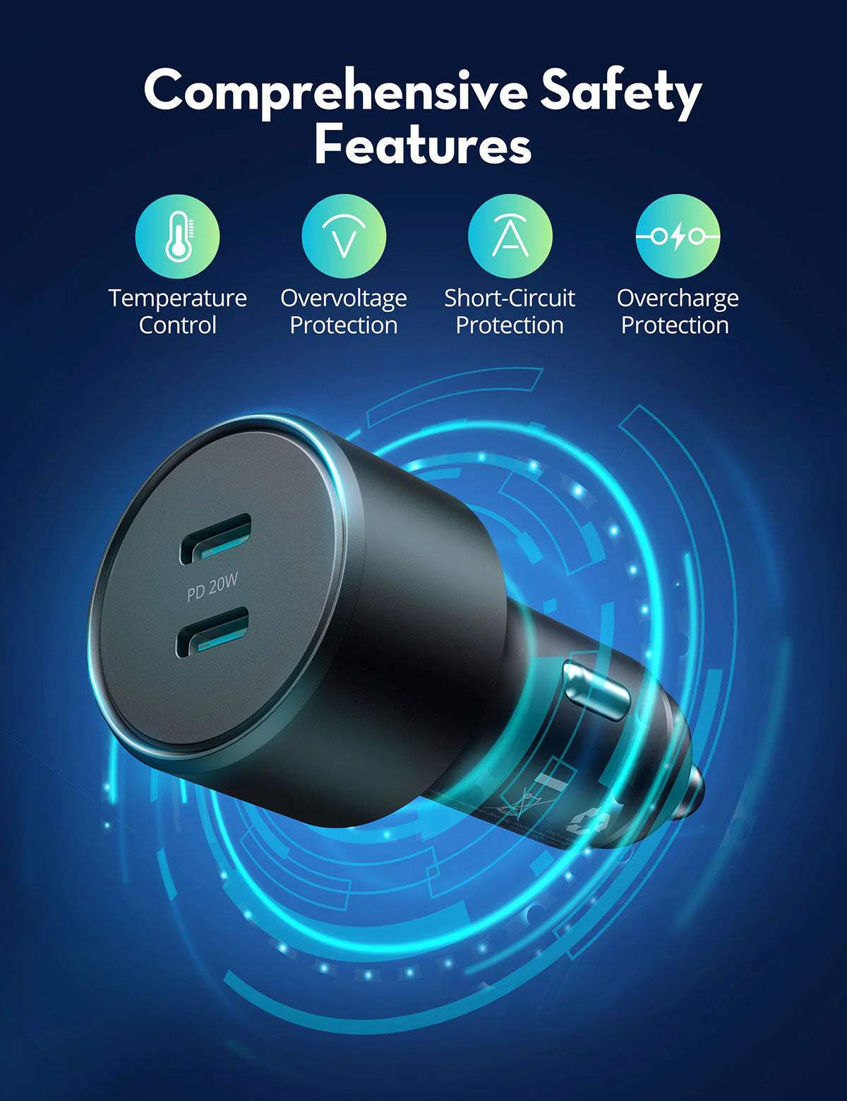شاحن سيارة بقدرة 40 واط مع منفذين تايب سي من راف باور - RAVPower PD 40W 2-Port Car Charger
