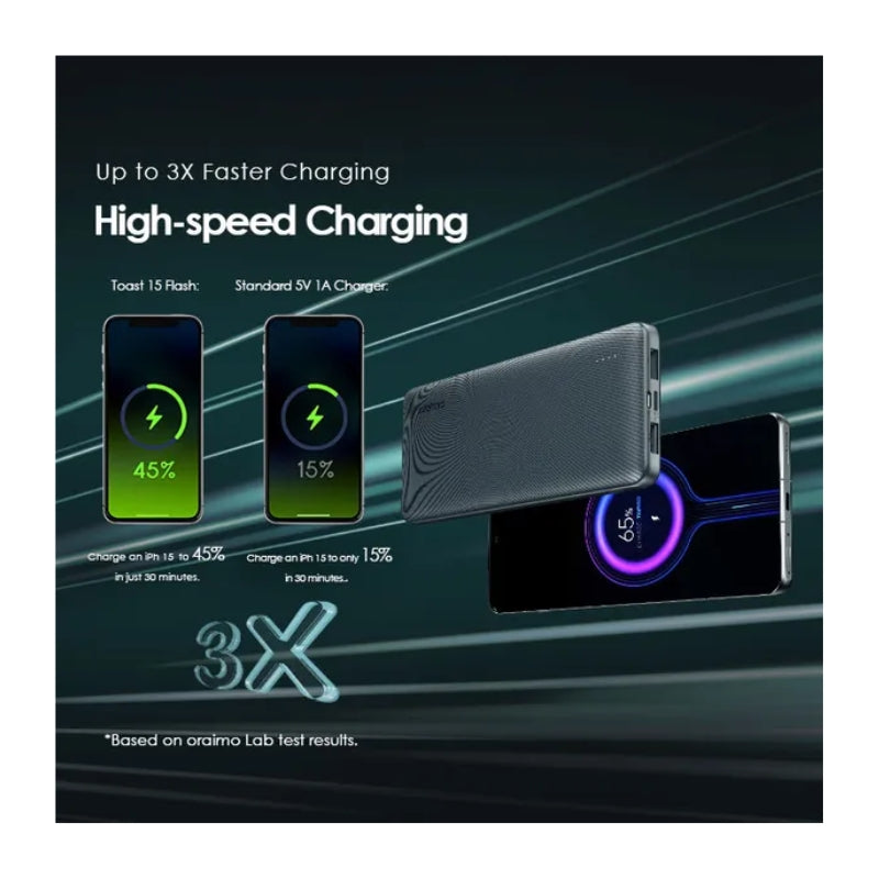 Oraimo Toast 15 Flash 10000mAh Fast Charging Power Bank - باور بانك أورايمو توست 15 فلاش 10000 مللي امبير مع شحن سريع