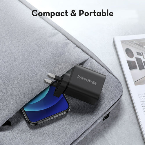 RAVPower RP-PC168 20W Dual Port Wall Charger USB-C & USB-A - شاحن راف باور بقوة 20 واط – منفذ تايب سي ومنفذ USB