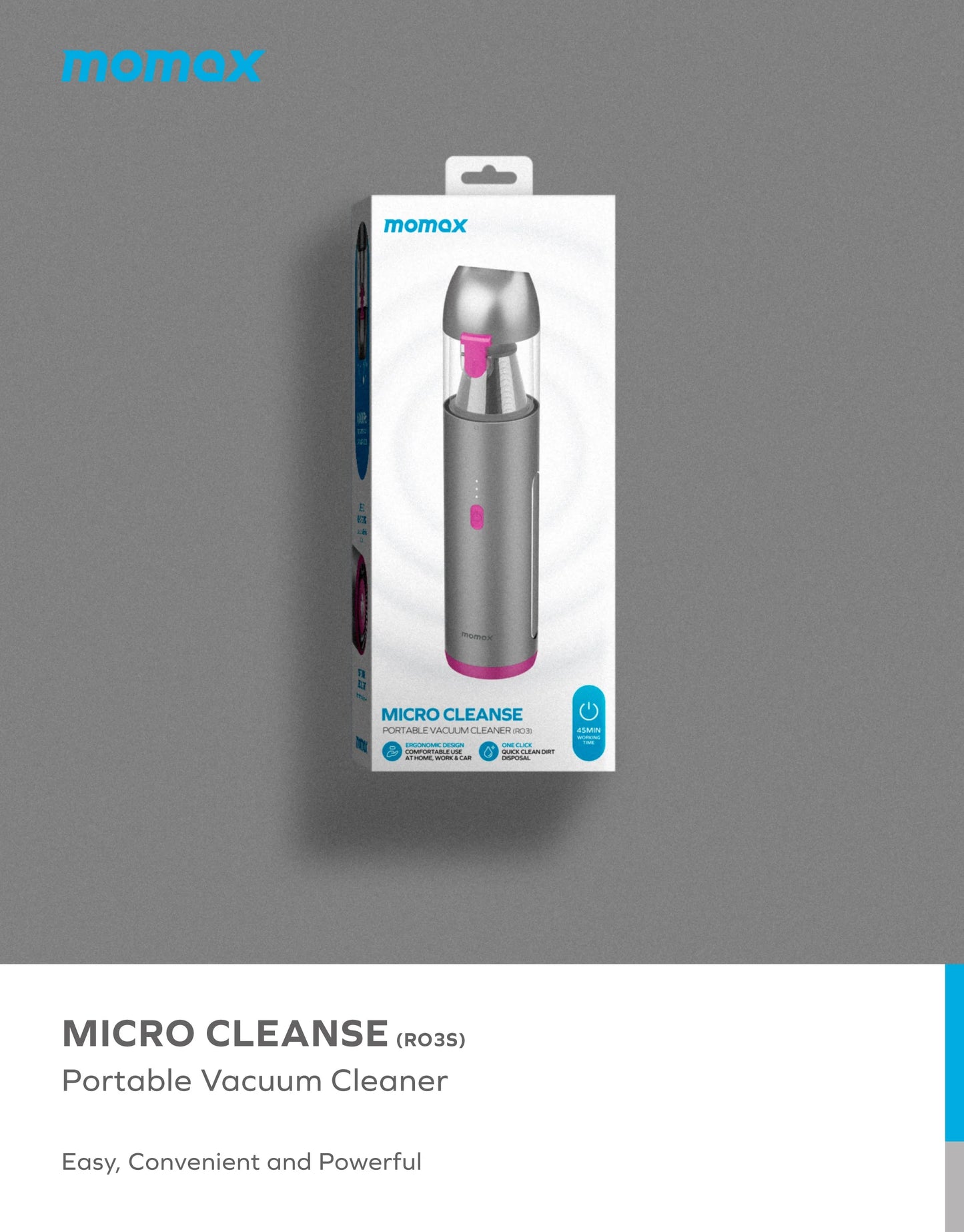 Momax MICRO CLEANSE Portable Vacuum Cleaner - مكنسة موماكس مايكرو كلينس المحمولة, مكنسة كهربائية صغيرة لاسلكية لتنظيف السيارة والمكتب