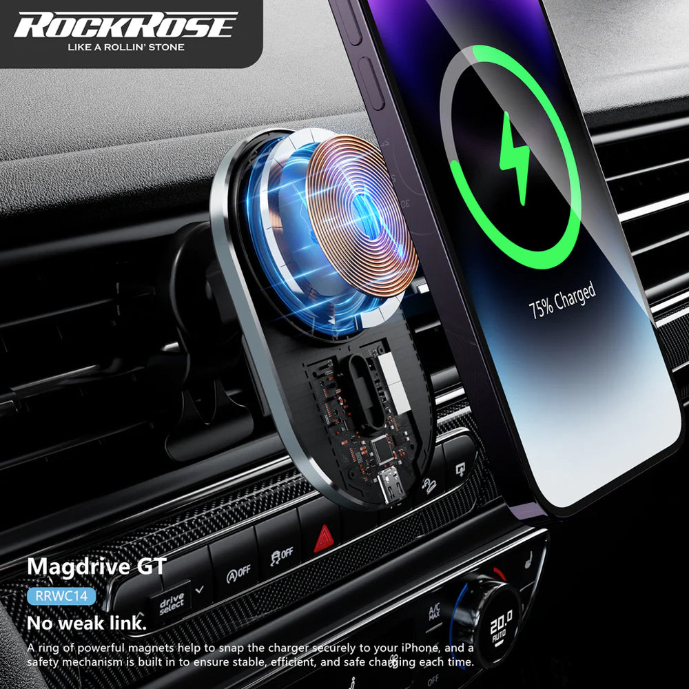 Rockrose 15W Wireless Magnetic Car Charger Magdrive - شاحن سيارة مغناطيسي لاسلكي روك روز بقدرة 15 واط