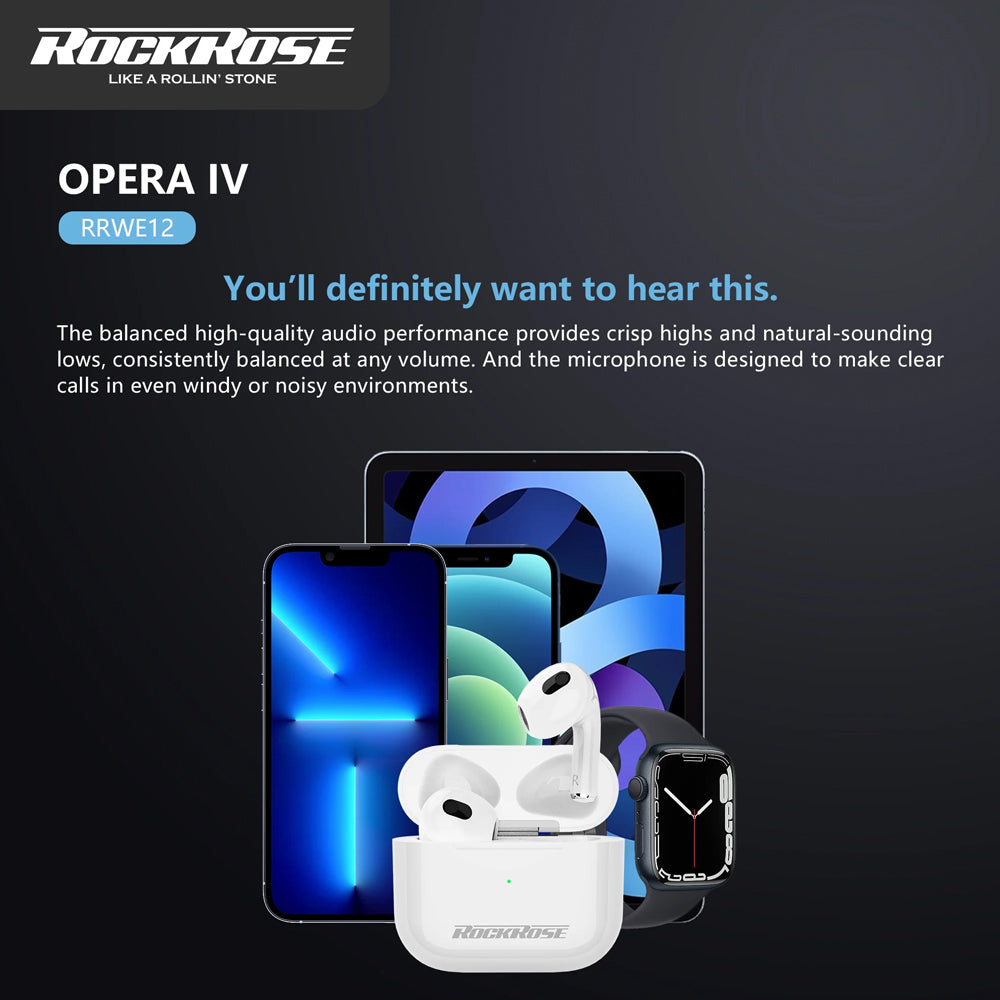 RockRose Opera IV True Wireless Bluetooth Earbuds Smart Touch Music - سماعات أذن روك روز اوبيرا اي في ترو لاسلكية تعمل بالبلوتوث وموسيقى تعمل باللمس الذكي