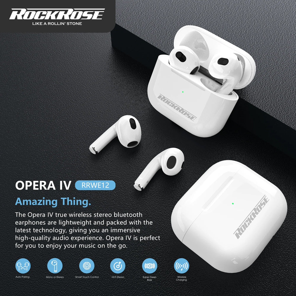 RockRose Opera IV True Wireless Bluetooth Earbuds Smart Touch Music - سماعات أذن روك روز اوبيرا اي في ترو لاسلكية تعمل بالبلوتوث وموسيقى تعمل باللمس الذكي