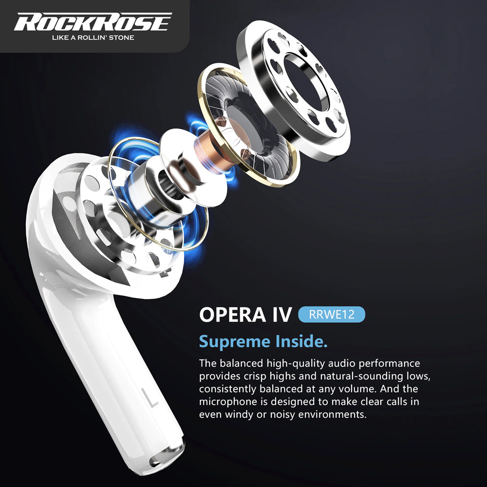 RockRose Opera IV True Wireless Bluetooth Earbuds Smart Touch Music - سماعات أذن روك روز اوبيرا اي في ترو لاسلكية تعمل بالبلوتوث وموسيقى تعمل باللمس الذكي