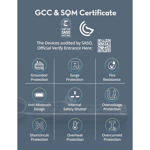 RAVPower 30W 7-in-1 Power Strip with 3M Extension Cord – راف باور شريط طاقة 7 في 1 مع سلك تمديد بطول 3 أمتار قدرة 30 واط